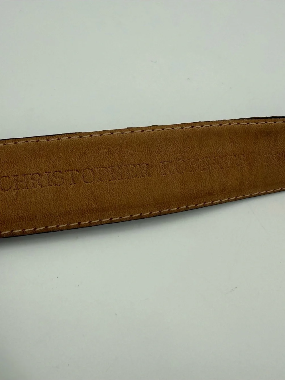 Christopher Roberts Mens Snakeskin Leather Belt Size 38 Silver Tone Hardware Vtg